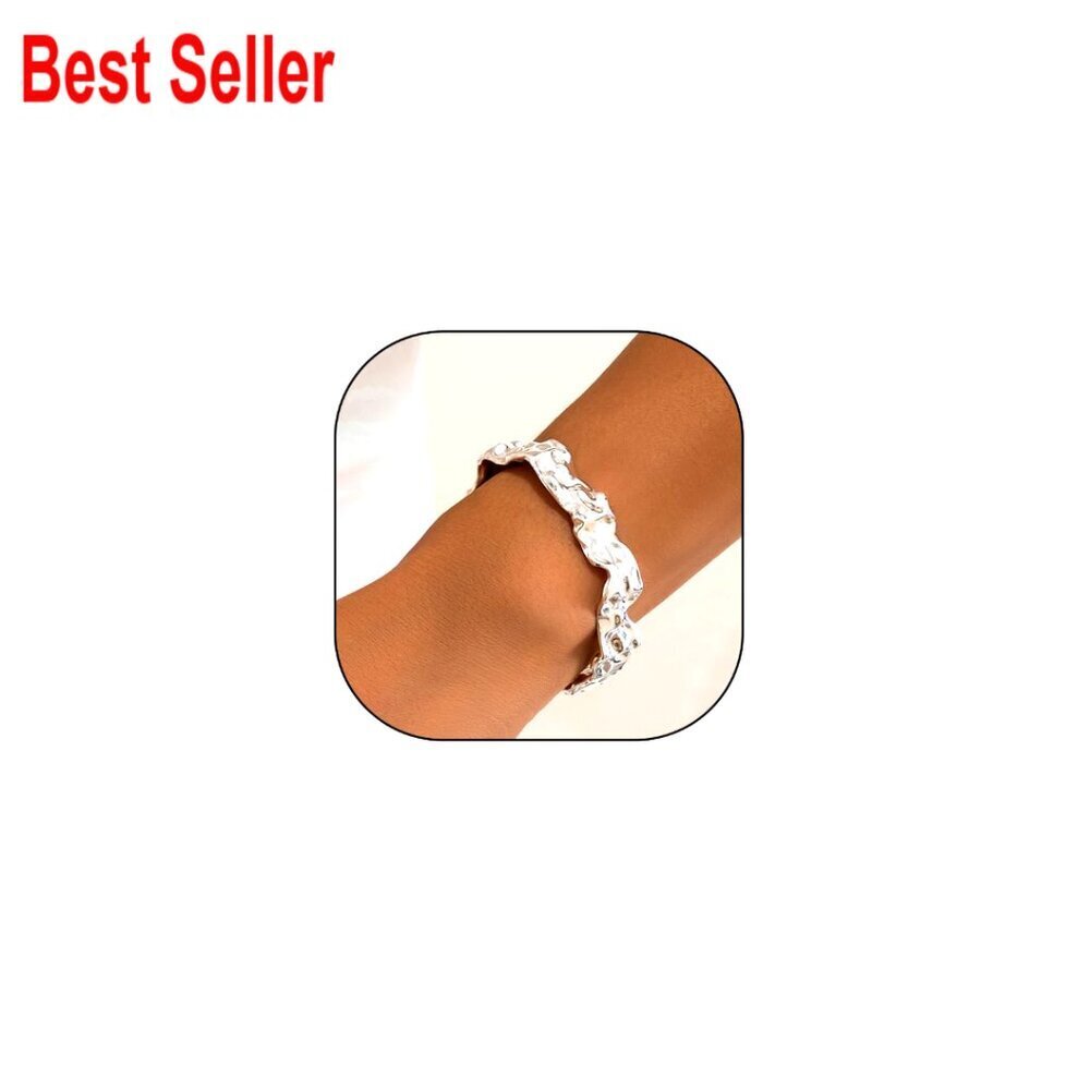14k Gold Chunky Cuff Bracelet, Irregular Liquid Open Wide Bangle, Vintage Boho